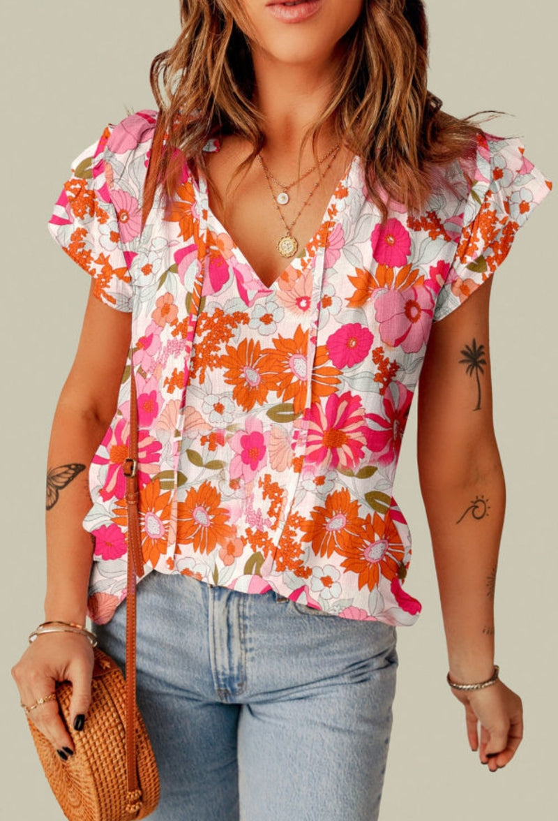 Floral cap sleeve top