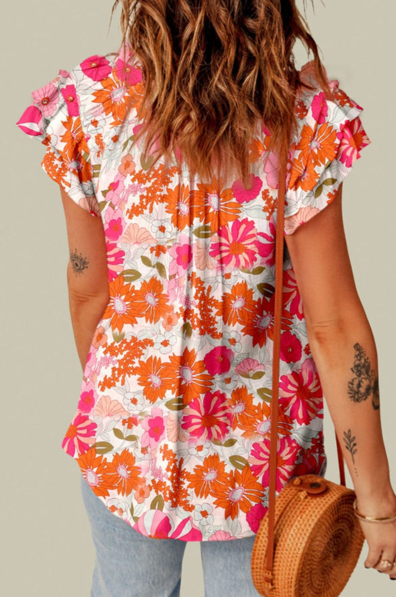 Floral cap sleeve top