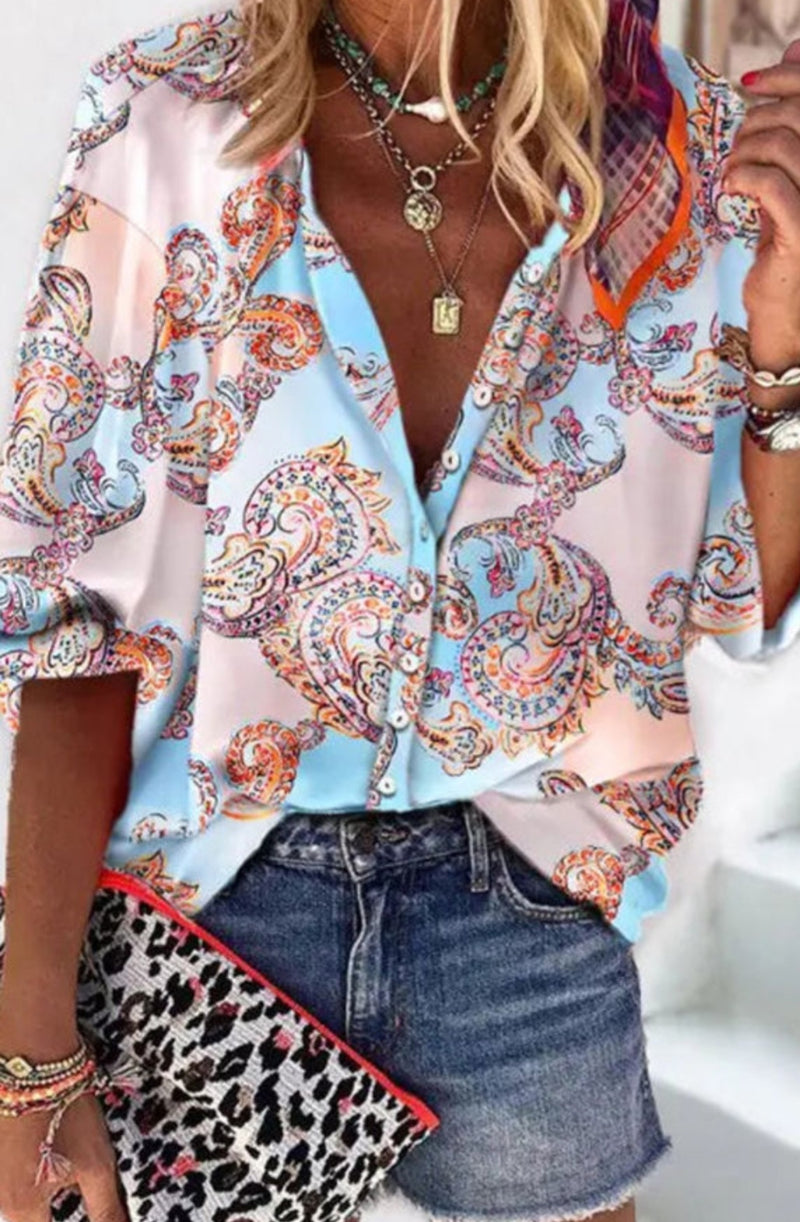 Sky blue boho shirt