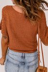 Rust Crochet Sleeve V Neck Knit Top