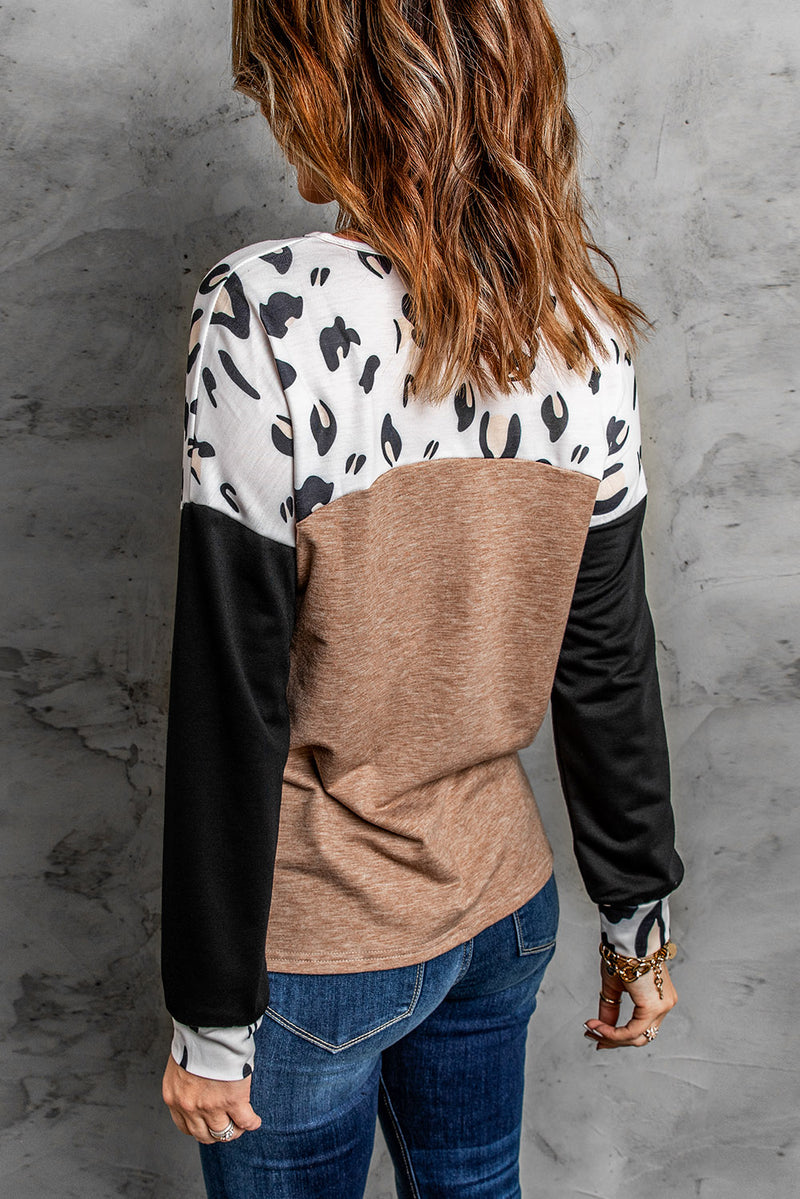 Leopard Colorblock Long Sleeve Top