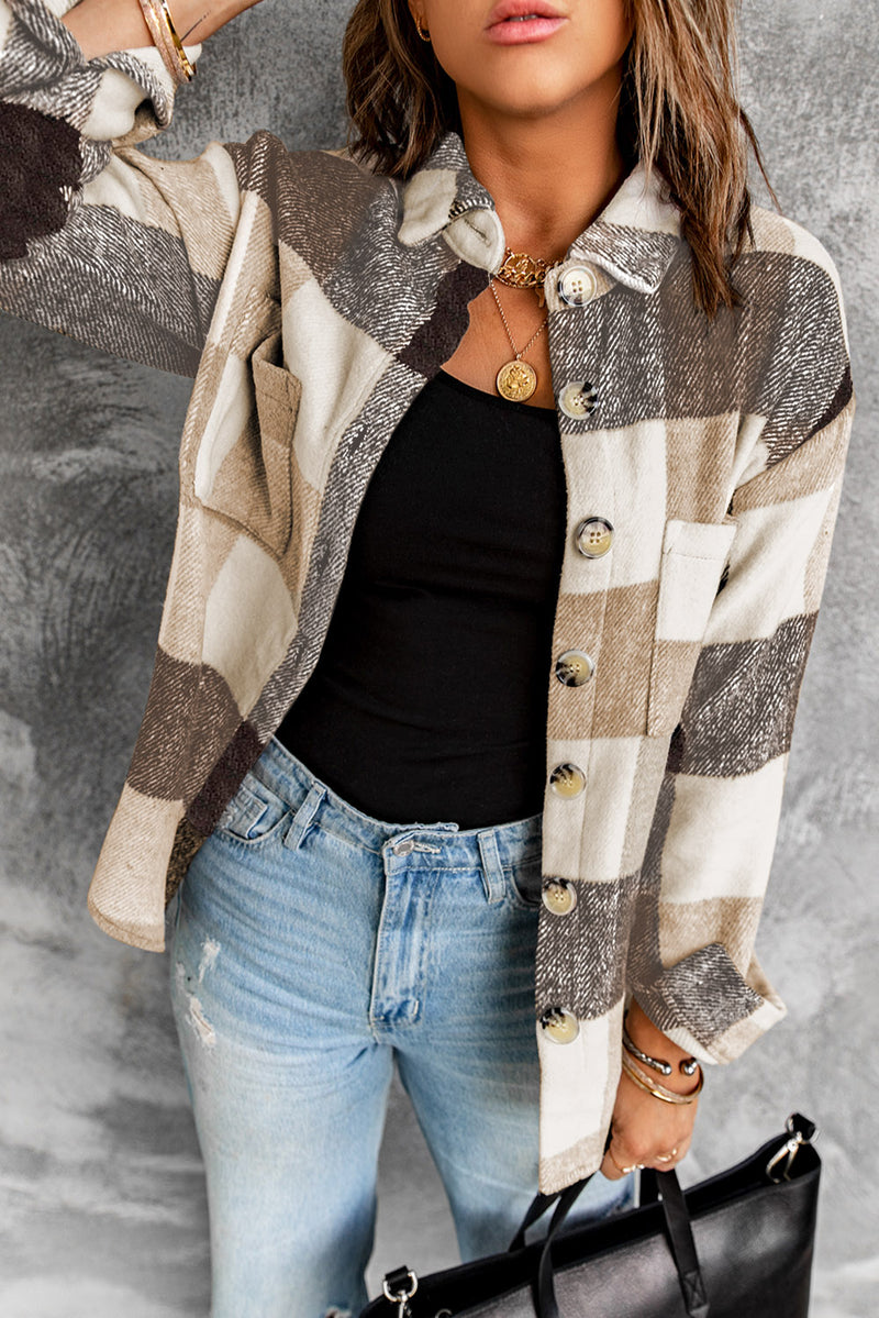 Khaki Plaid Long Sleeve Jacket