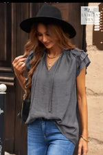 Grey cap shoulder top