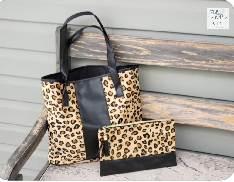 Leopard tote 2 pc set