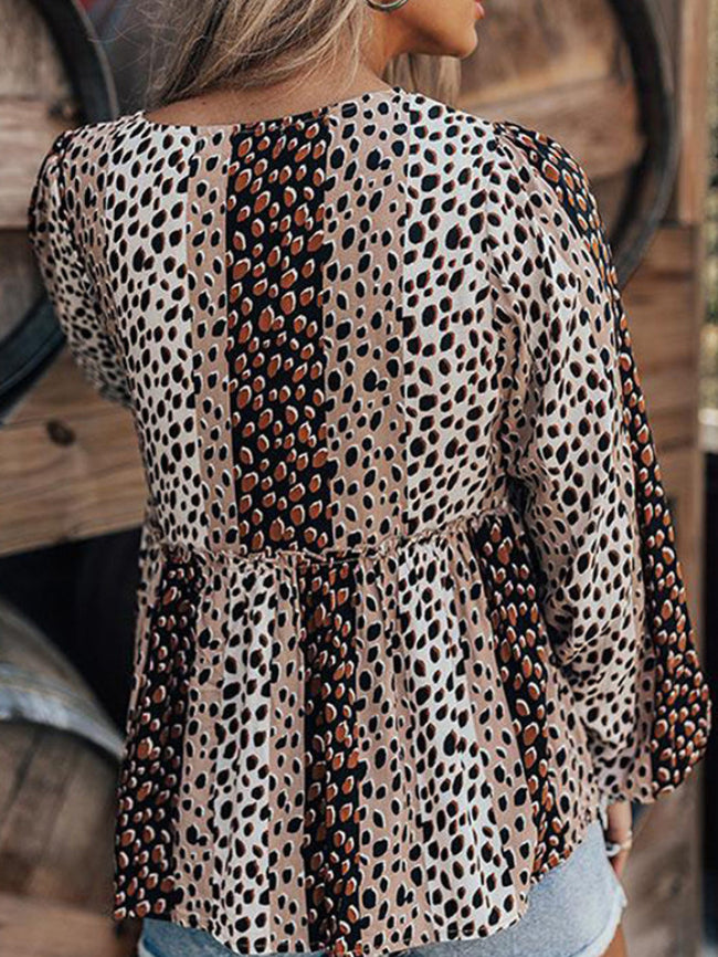 Leopard Print Casual Crew Neck Shirt